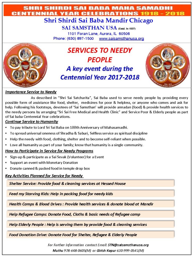 Service to Needy Program, Centennial Year, 2017 – 2018