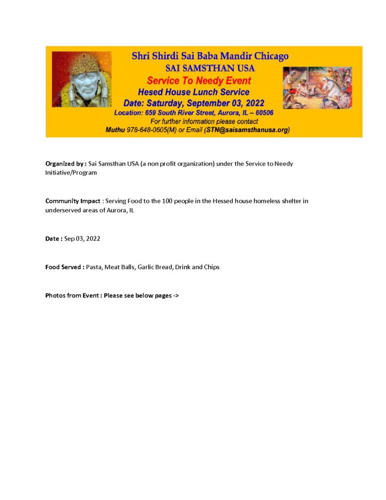 Hesed House Lunch Service, September 3, 2022